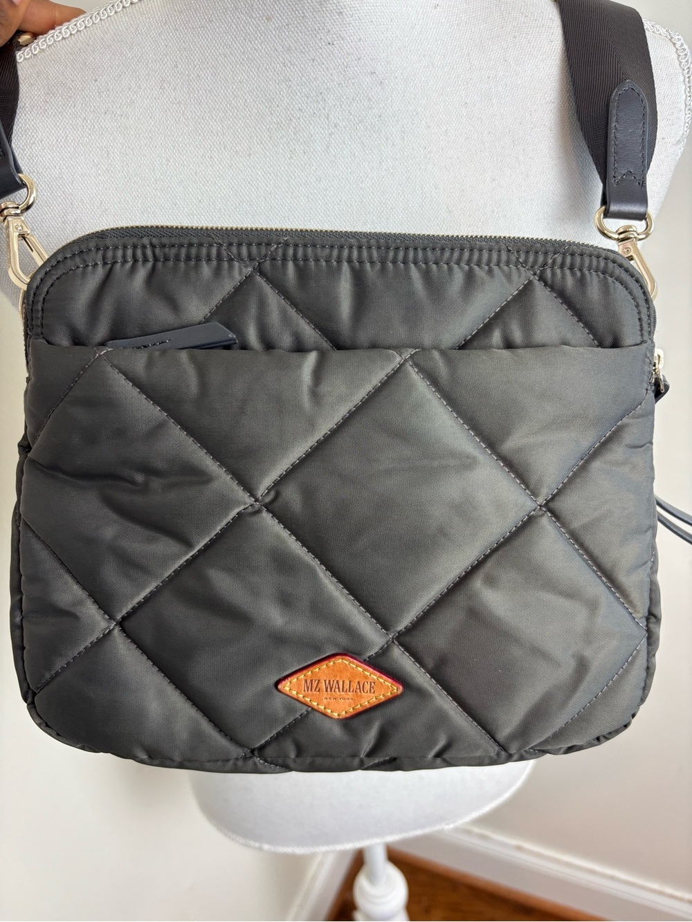 MZ Wallace Madison Quilted Nylon Crossbody Bag In Olive Green - Picture 2 of 12